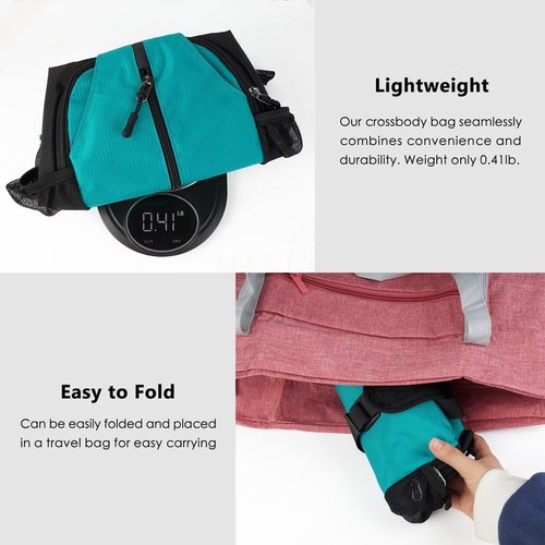 MAVHVAM Small Crossbody Sling Bag - Lightweight Travel Hiking Backpack - Adjustable Daypack - Reflective Strap - One Shoulder - Water-Repellent Chest Bag - Teal