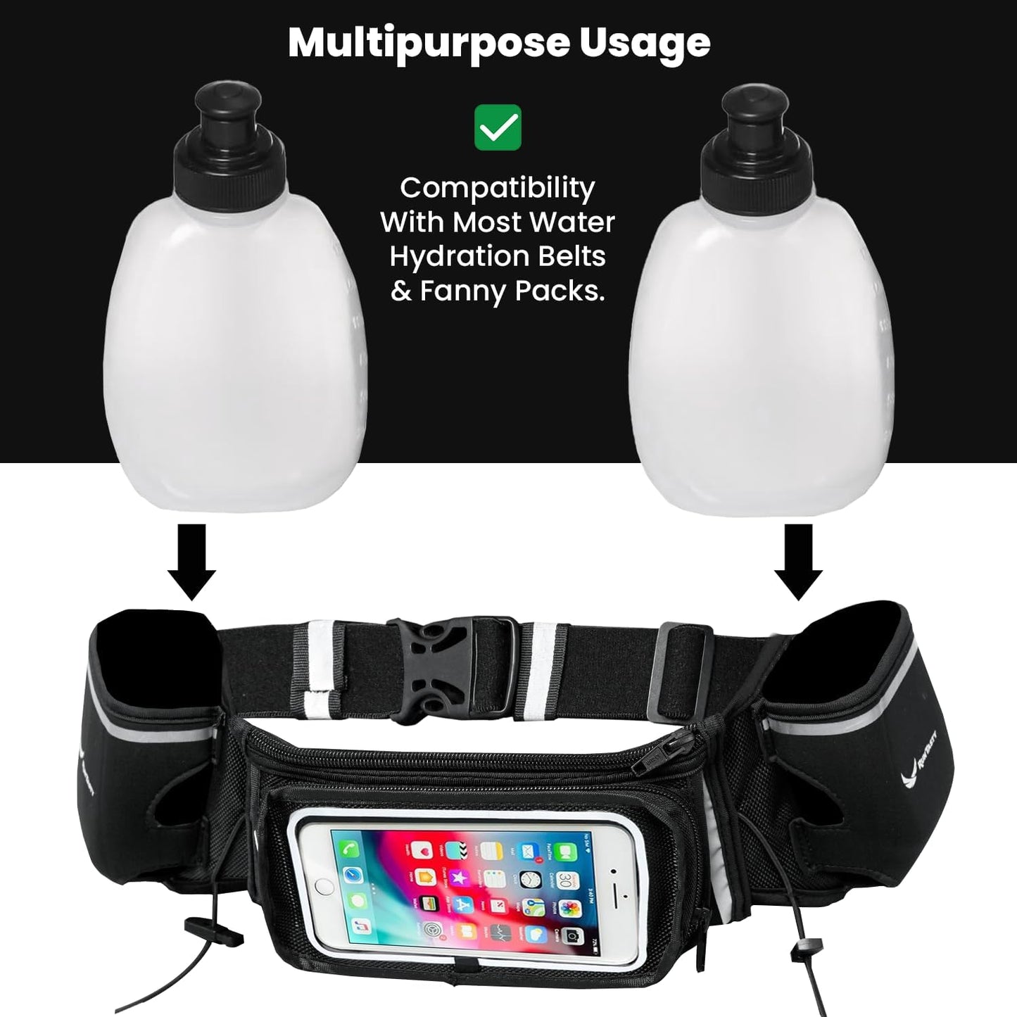 10 oz BPA-Free Water Bottles – 2-Pack Replacement Winner’s Hydration Belt, Push-Pull Caps, Spill-Proof Design, Fully Compatible with Most Hydration Belts for Running, Hiking & Cycling