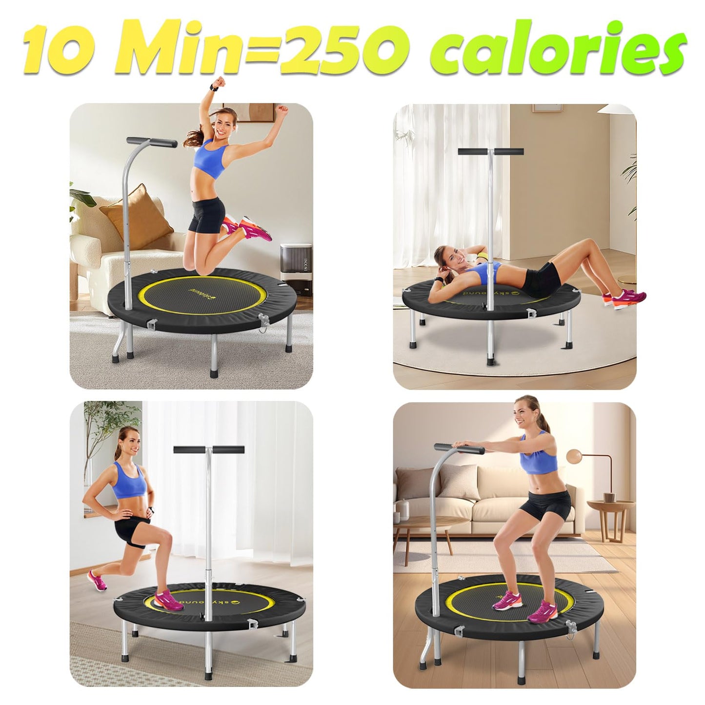 SkyBound Mini Trampoline Fitness Trampoline Fitness Rebounder with Adjustable T-Bar Handle - Exercise Trampoline for Adult - Fitness Trampoline for Workout Trainer