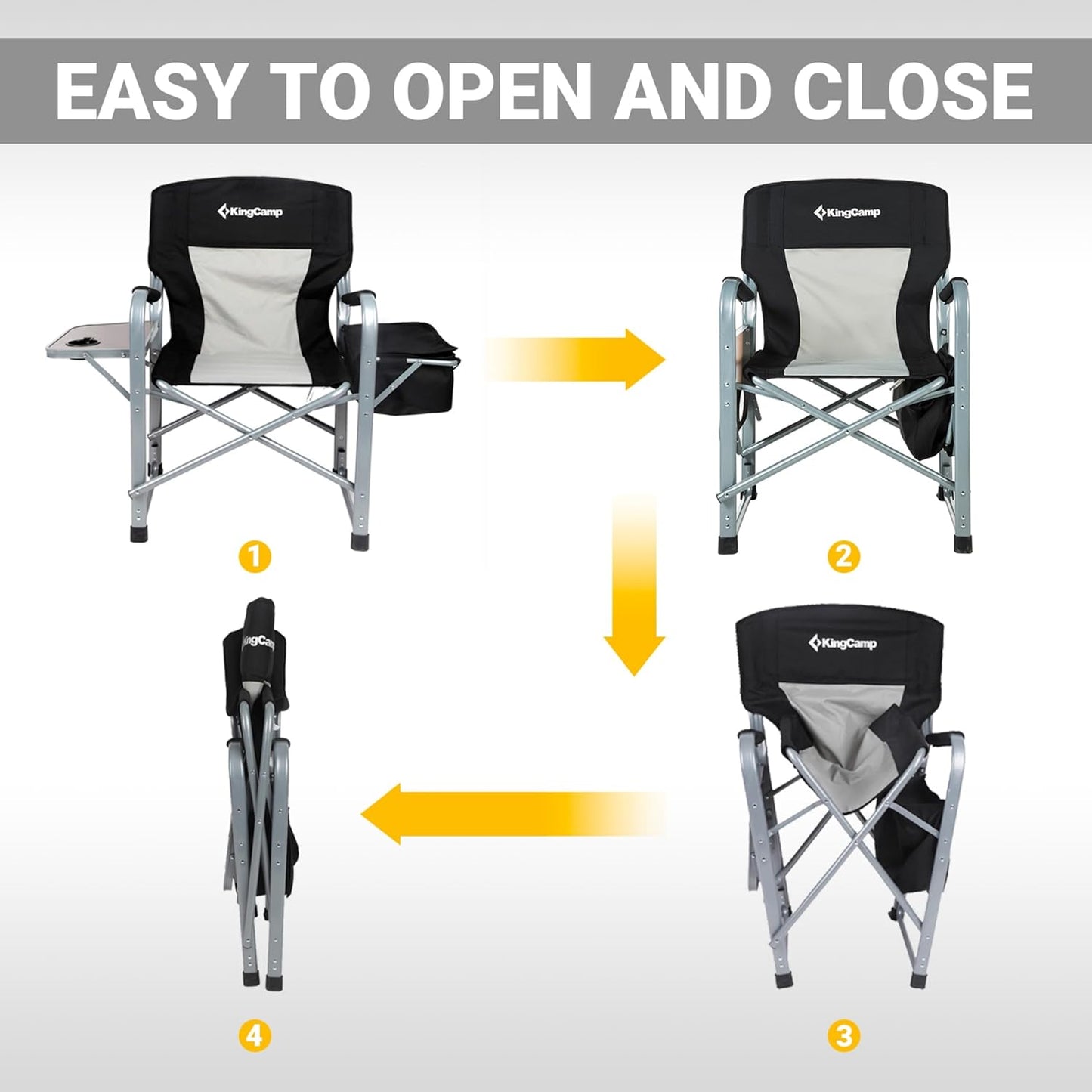 KingCamp XXL Oversized Directors Chair with Side Table, Heavy Duty Camping Chairs 600lbs with Cooler Bag, Portable Folding Camp Chair with Wide Seat for Camping Hiking Fishing Lawn Outdoor and Sports