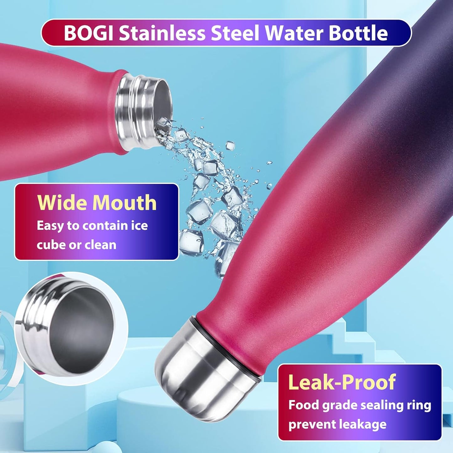 17oz Insulated Stainless Steel Water Bottle | Leak-Proof | Hot Pink for Outdoor Sports