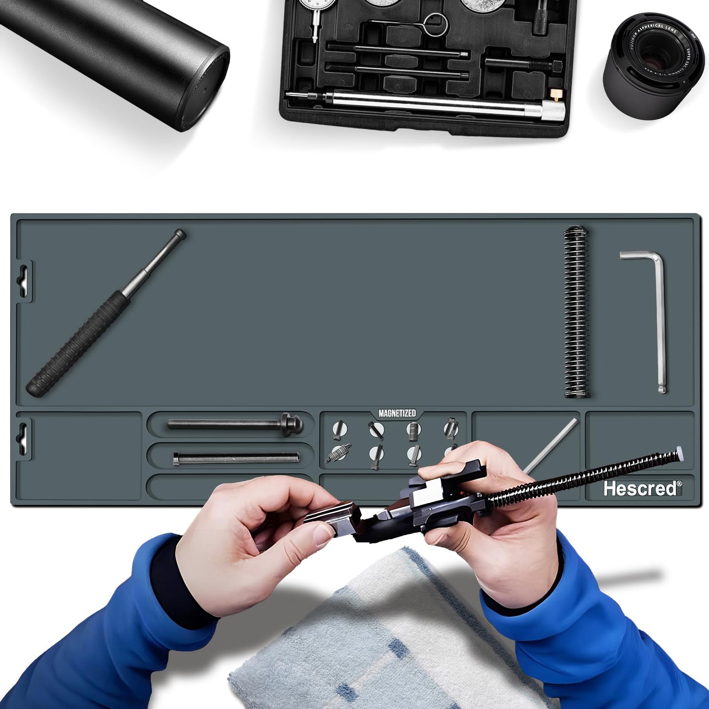 Large Magnetic Gun Cleaning Mat - Ideal for Rifle and Shotgun Maintenance, Anti-Slip with Organizer Parts Tray