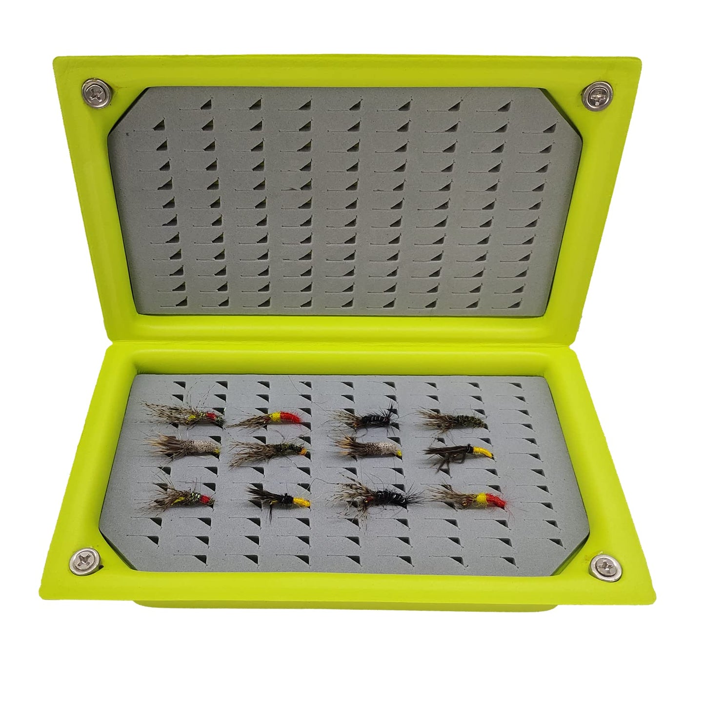 2 PC Fly Box Float Tackle Box Slit EVA Foam Fly Fishing Tackle Boxes Fishing Storage 6X3.48X1.2inch (Green+Grey-2pc Grip foam)