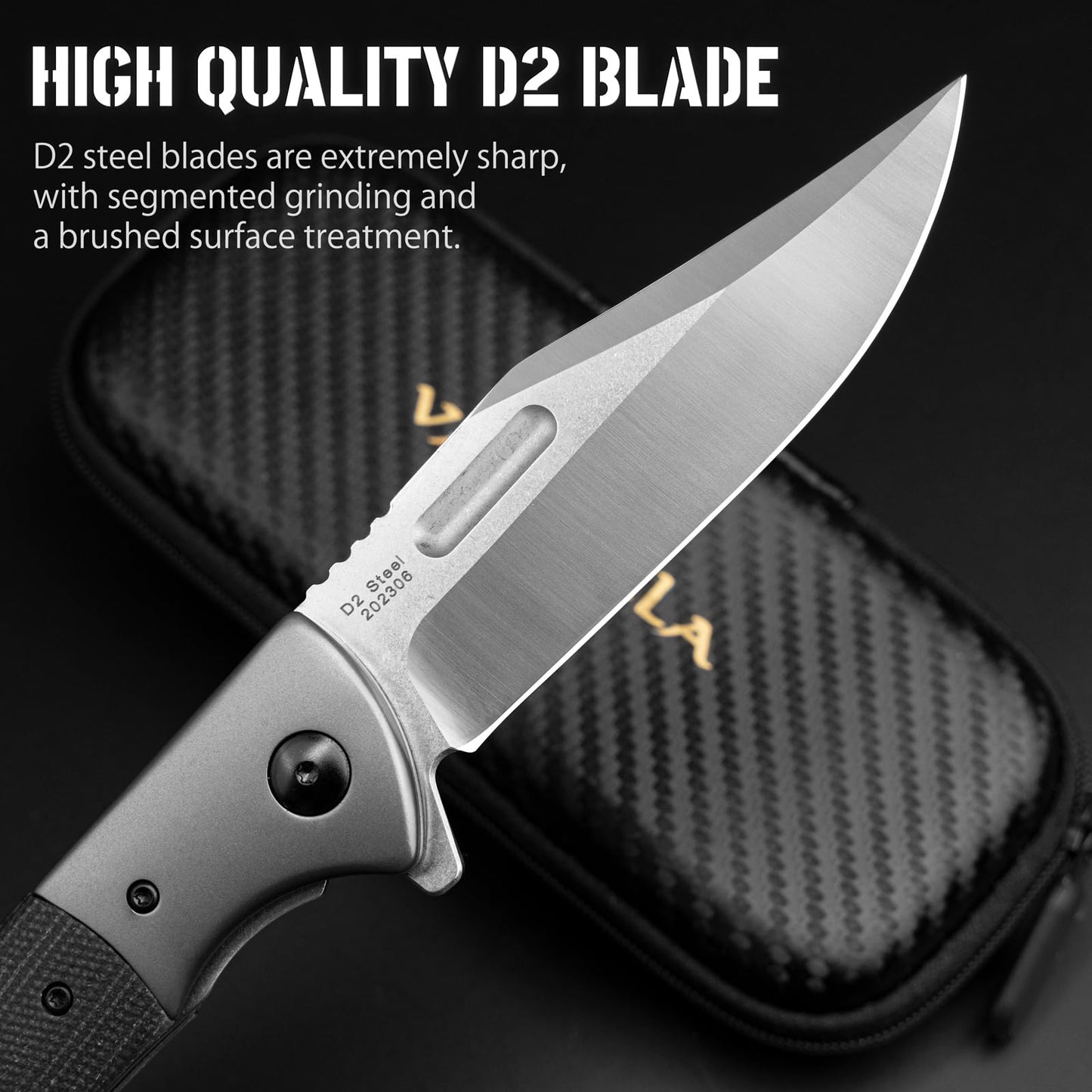 VALHALLA PTEROSAUR Pocket Knife, 3.9'' D2 Steel Folding Knife with Micarta Handle, Pocket Knife for Men, Cool Knives, Hunting Knife, Gifts for Men (BLACK)