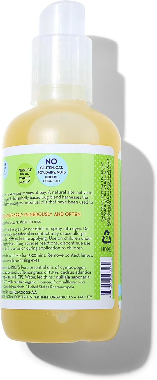 California Baby Natural Bug Repellent Spray | Citronella Bug Spray | DEET-Free | Repels Mosquitoes + Bugs | Allergy Friendly | Great Smell | Baby & Adult Insect Repellent Spray | 59 mL / 2 oz.