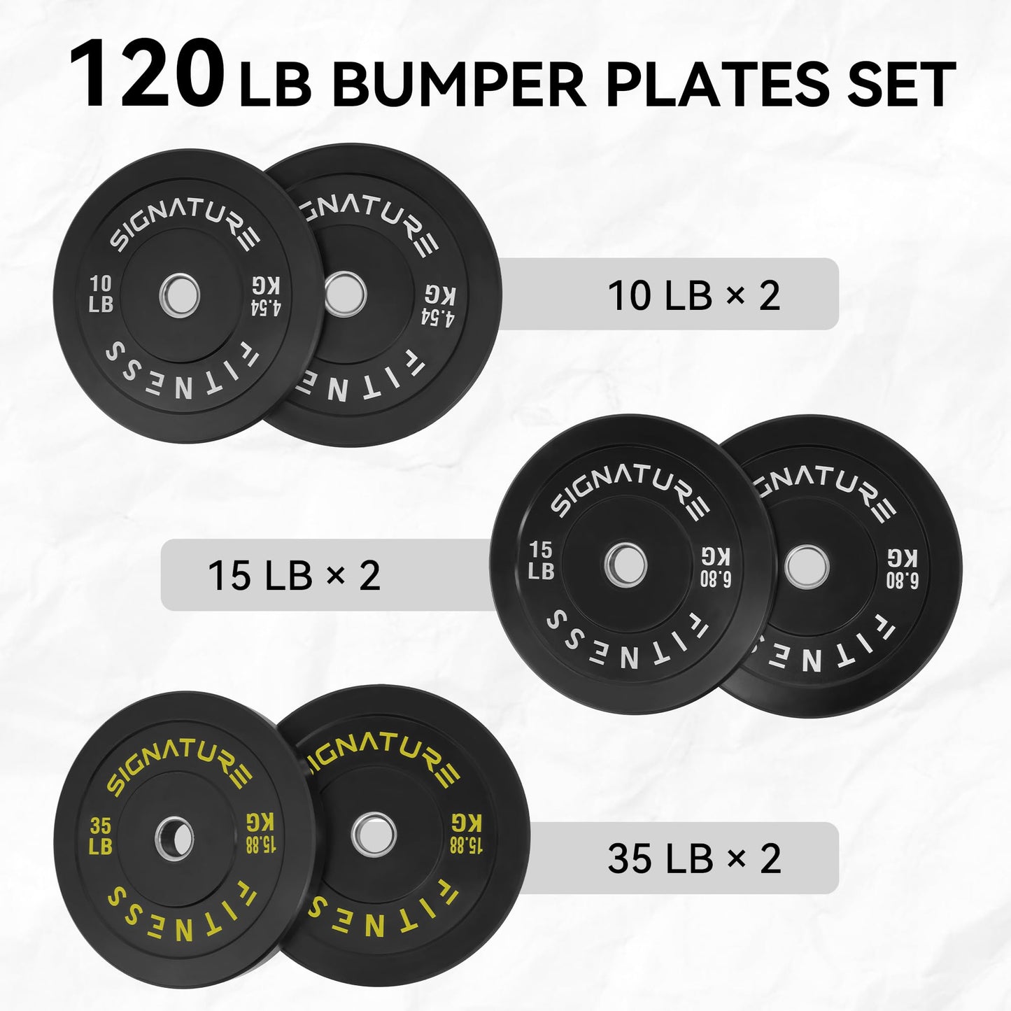 Fitvids 2" Olympic Bumper Plate Weight Plates with Steel Hub, 120-Pound Set, 2x 10LB, 2x 15LB, 2x 35LB