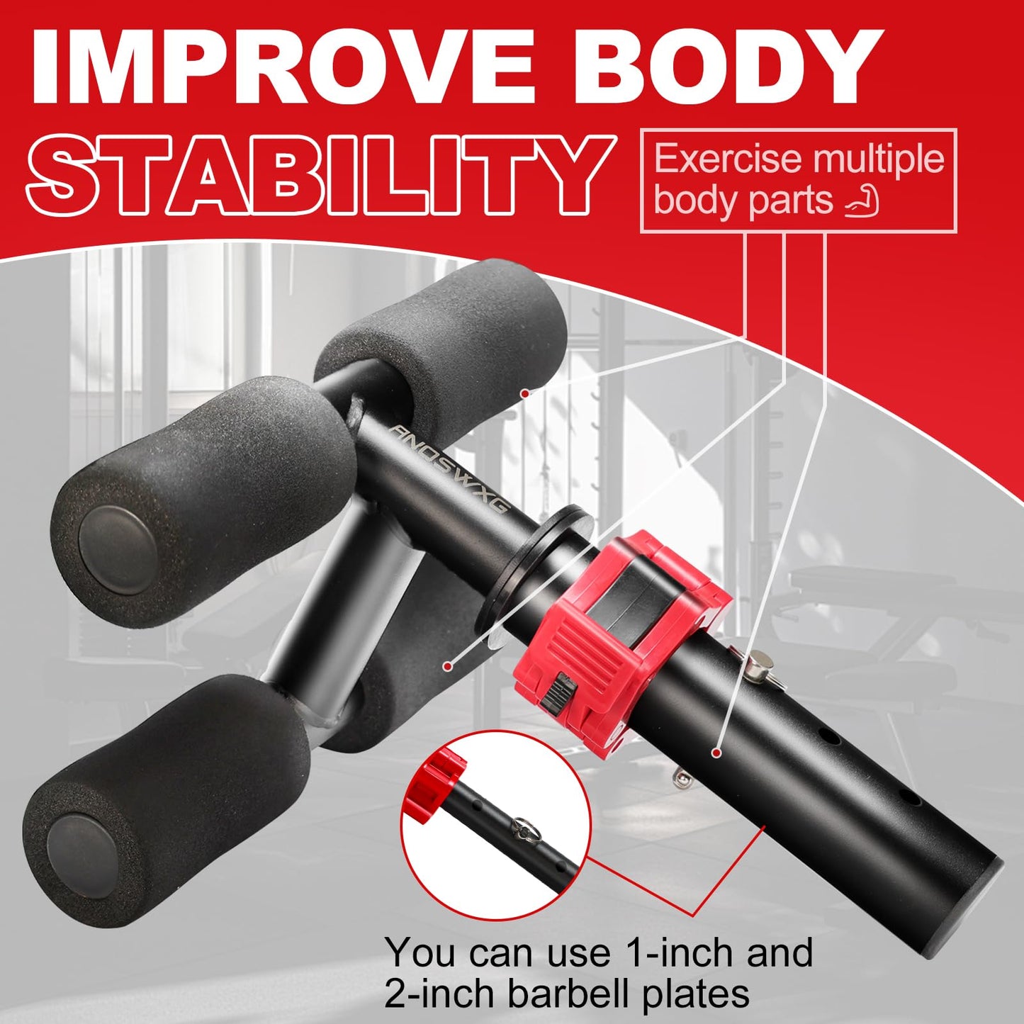 ANOSWXG Tib Bar, tibialis trainer, tibialis bar, Knees Over Toes Equipment for Strengthening Calves/Shins/Ankles, Fits 1" or 2" Olympic Weight Plates (Black)