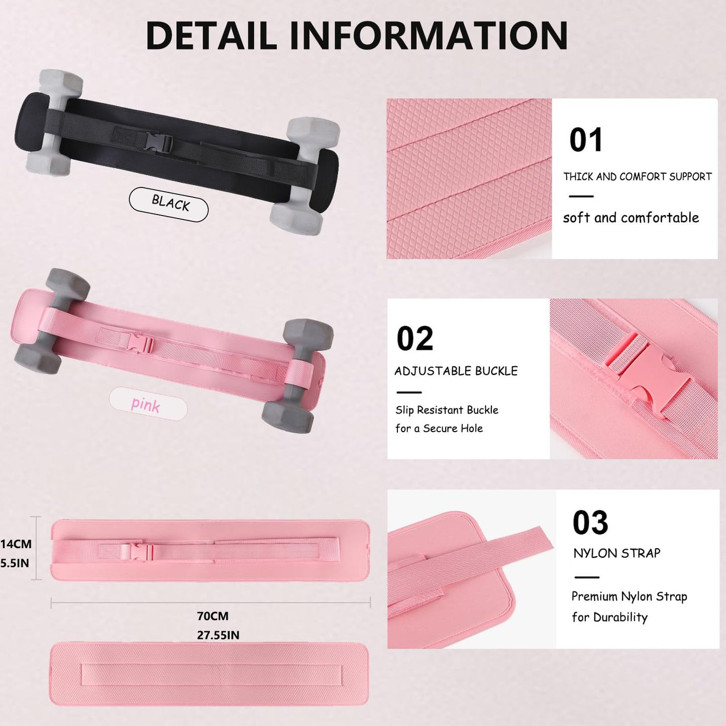 GLEAP Exercise Hip Thrust Belt, Booty Belt for Hip Thrust Use with Dumbbells, Kettlebells, Plates, Glute Trainer for Home Workouts with Non Slip Padding (Black)