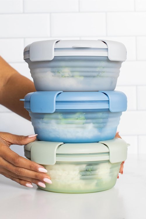 STOJO Collapsible Bowl 5 Set - Translucent Lilac, 36oz - Reusable Silicone Bowl for Hot and Cold Food - Perfect for Travel, Meal Prep, To-Go Lunch, Camping & Hiking - Microwave & Dishwasher Safe