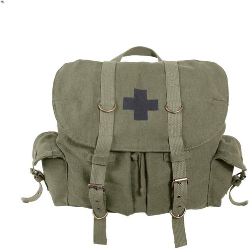 Compact Olive Drab Vintage Weekender Backpack with Crossbody Strap