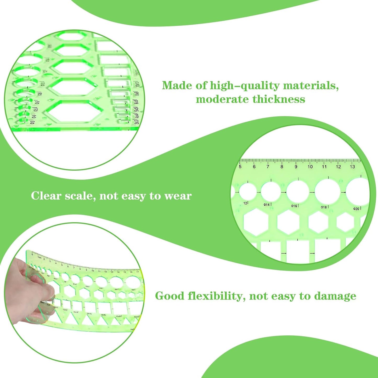 4 Pcs Plastic Circle Stencil Template, Multi-Function Circle Template for Drawings, Drafting Tools, Geometric Measuring Rulers for Office School Building Formwork Drawings(Green)