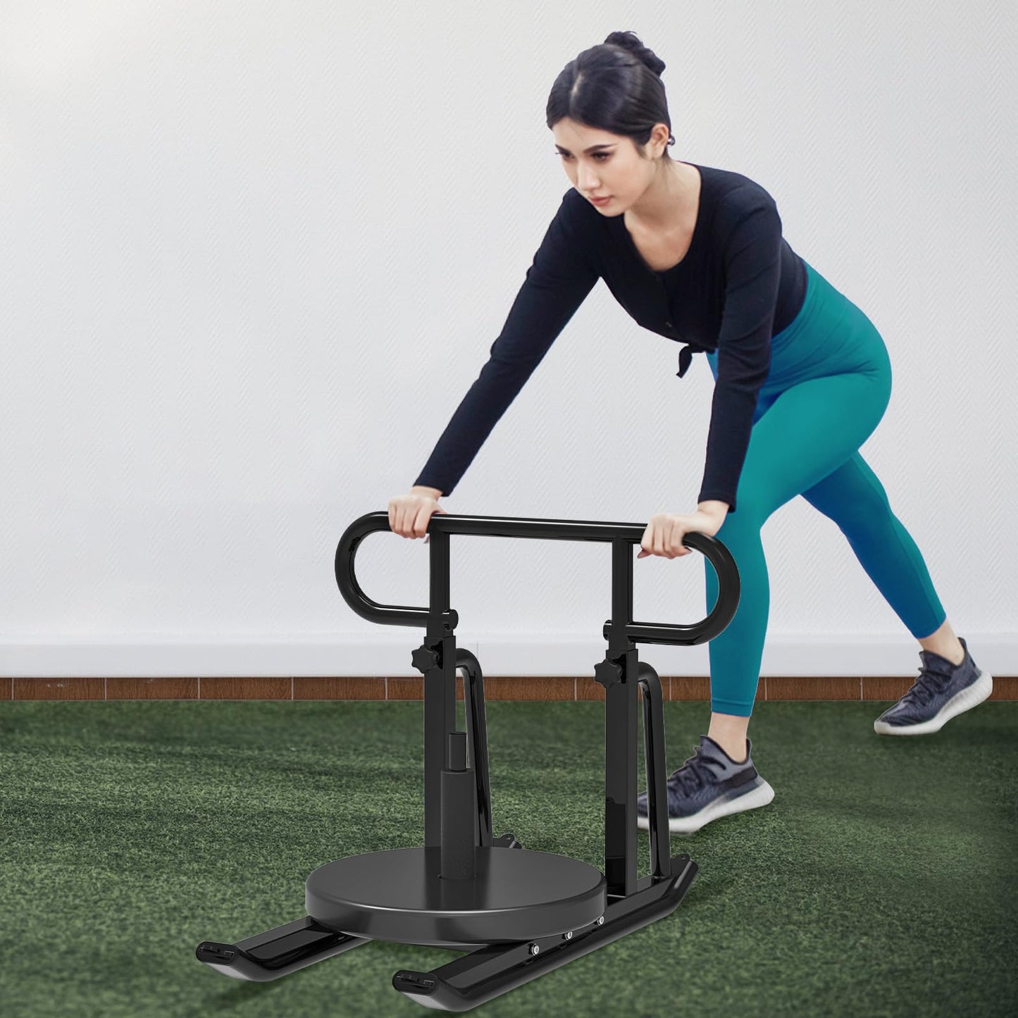 Kipika Weight Sled Fitness Sled with Push-Pull Handles - Height Adjustable - Heavy-Duty Weight Training Equipment for Muscle Building and Explosive Power - Suitable for 1"&2" Weight Plate- Black