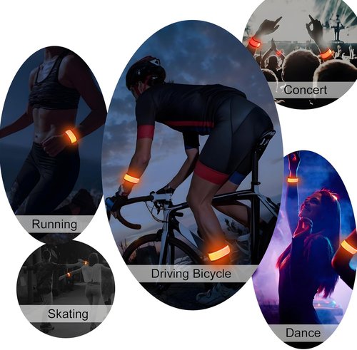 LED Light Up Slap Bracelets - Pack of 6 Night Safety Wrist Bands for Cycling & Outdoor Sports
