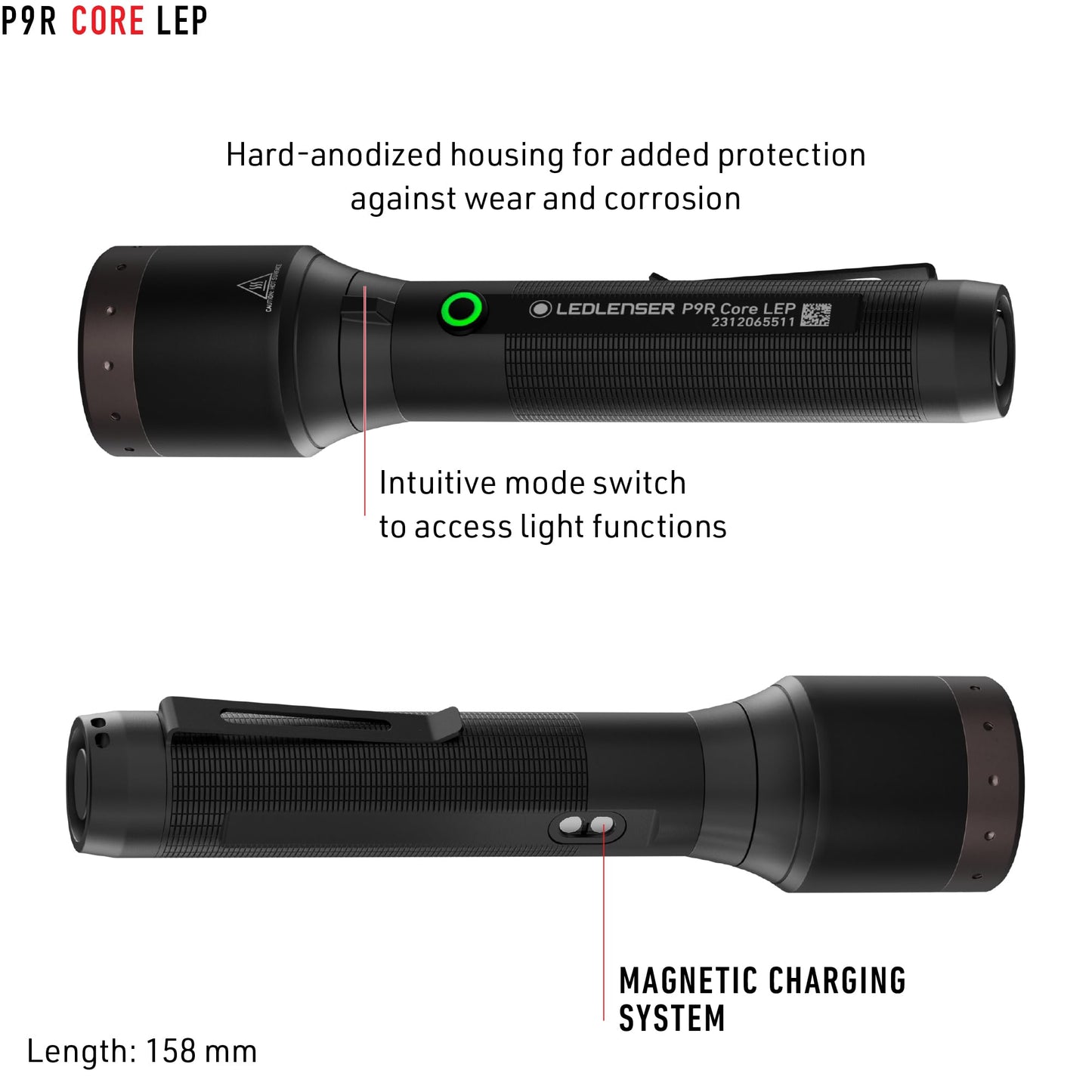 Ledlenser, P9R Core LEP Rechargeable Flashlight, High Power LEP, Ideal for Search and Rescue Teams, Maritime, Hunters and Anglers