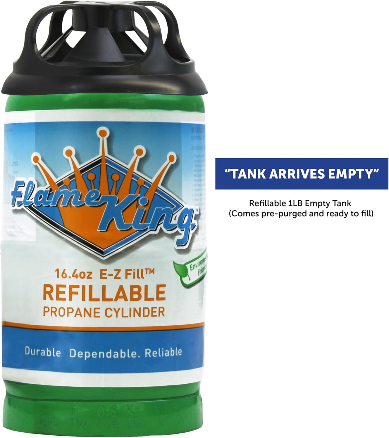 1LB Refillable Propane Cylinder Tank - Safe, DOT Compliant, Reusable - 16.4 oz Green