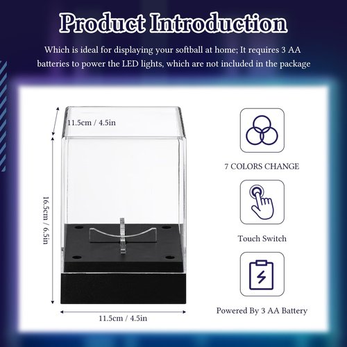 Colingmill 1 Pcs Softball Display Case with LED Light, Acrylic Light up Softball Display Case, UV Protected Clear Baseball Holder Cube for Memorabilia Fit 12'' Ball Baseball Golf Storage