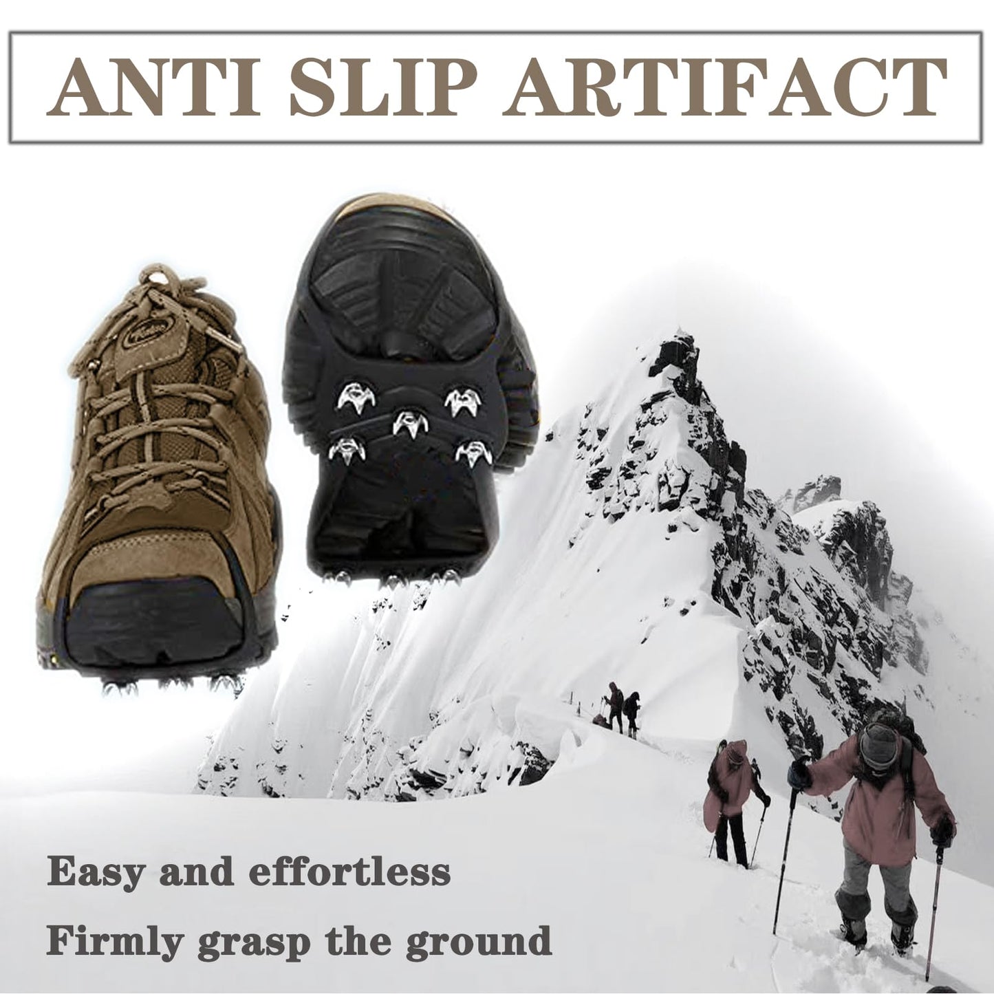 2 Pairs Ice Cleats for Shoes and Boots,Universal 8 Steel Studs Crampon Ice & Snow Grippers for Winter Hiking Climbing Ice Fishing,Anti-Slip Traction Cleats Shoe Spike for Walking or Running (Size L)