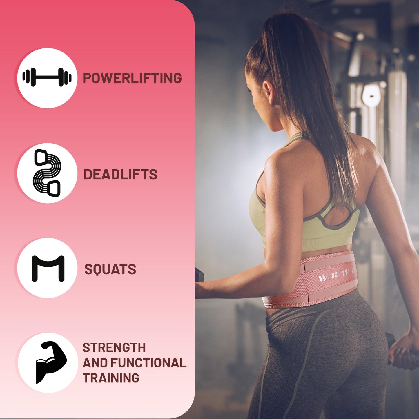 Lifting Belt Women (4 Inch Wide) Self-Locking Weightlifting Belt for Ladies Gym Cross Training, Bodybuilding, Deadlifts, Squats Power Lifting- Adjustable Olympic Lifting Lower Back Support