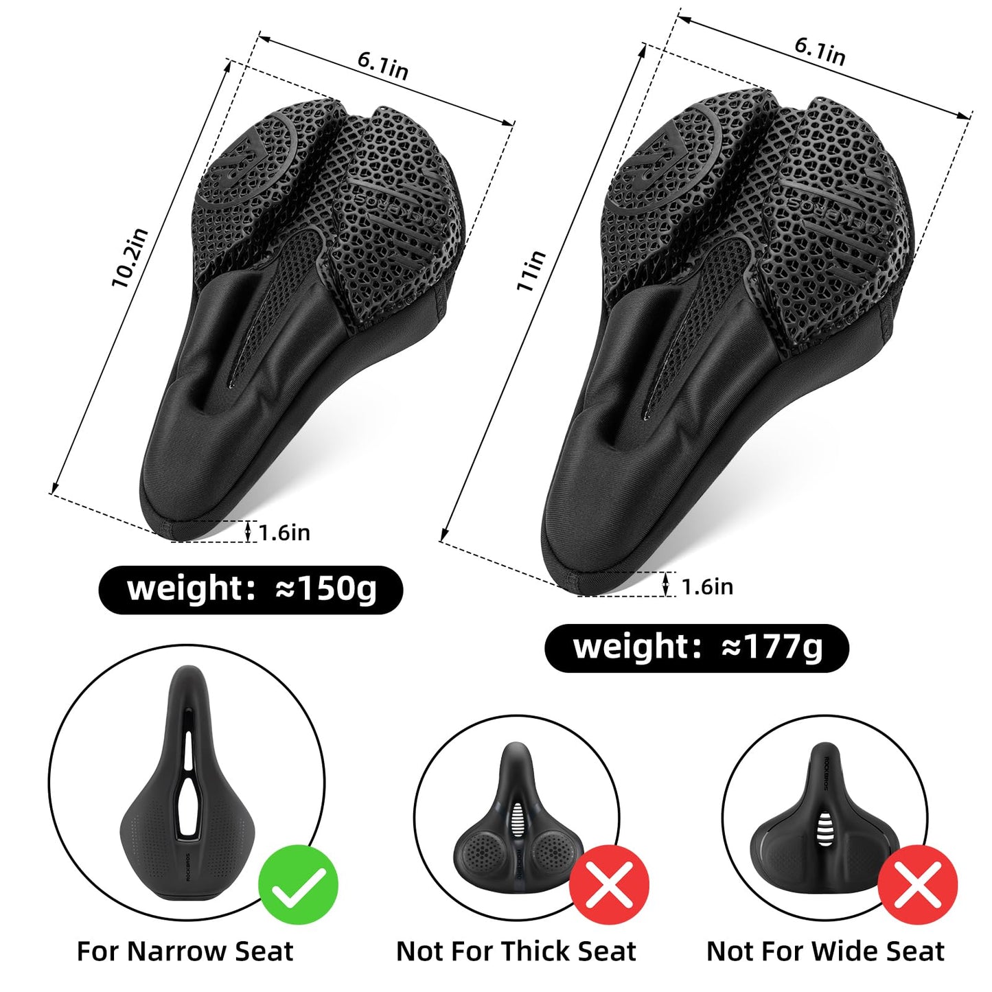 ROCKBROS Bike Seat Cover Cushion Bicycle Seat Cover for Men Women Padded Bike Seat Cover 3D Printing Road Bike Saddle Comfortable and Breathable Water Proof