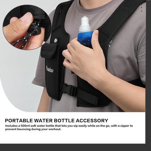 Running Vest, Reflective Running Vest with 500ml Hydration Bottle, Adjustable Waterproof Running Phone Holder with Chest and Waist Straps for Running, Hiking, Fitness, and Climbing(Large)