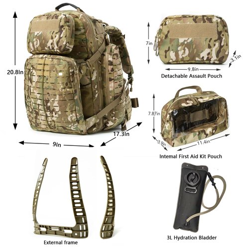 MT Military 3Day Rucksack with External Frame MOLLE Army Medium Ruck, Assault Backpack