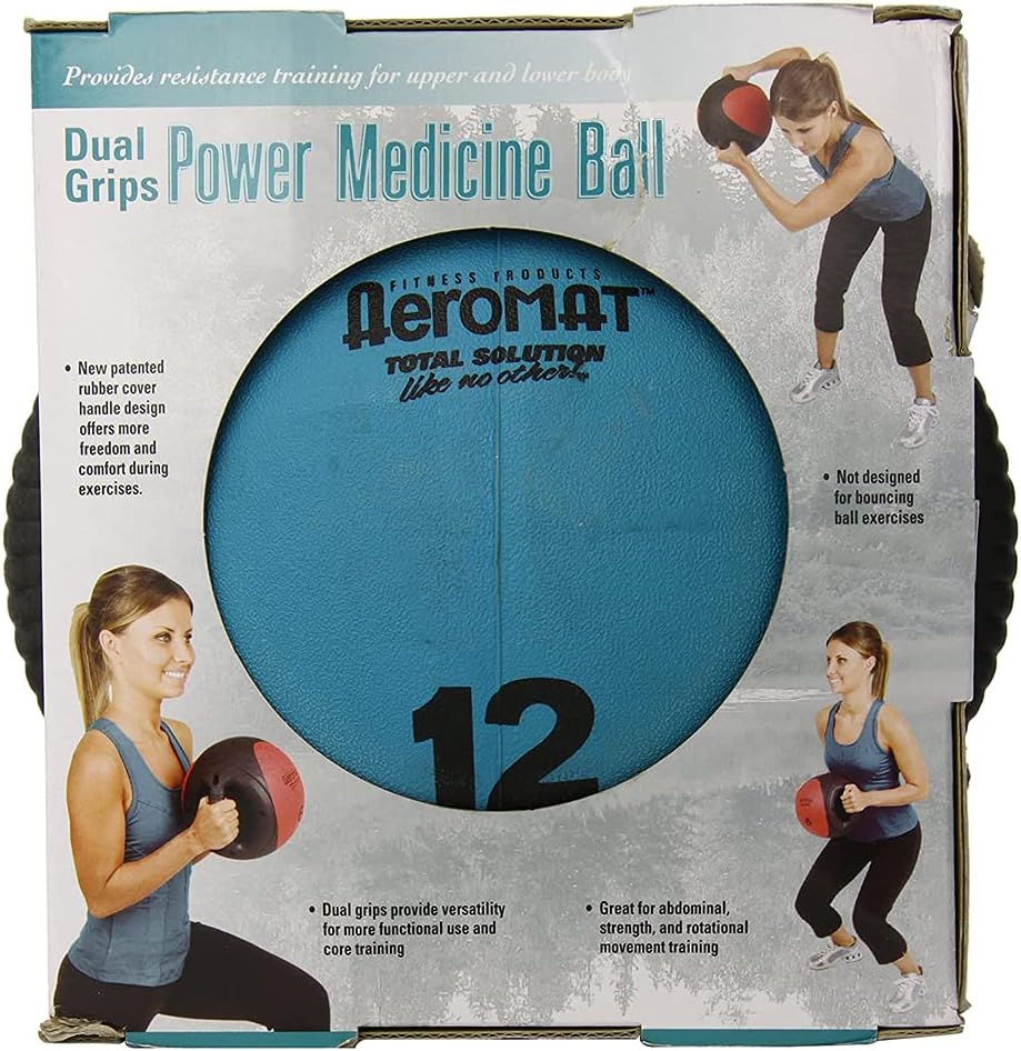 Aeromat Dual Grip Power Medicine Balls for Abdominal Training and Rotational Movements - 9" Diameter - Weights Color-Coded