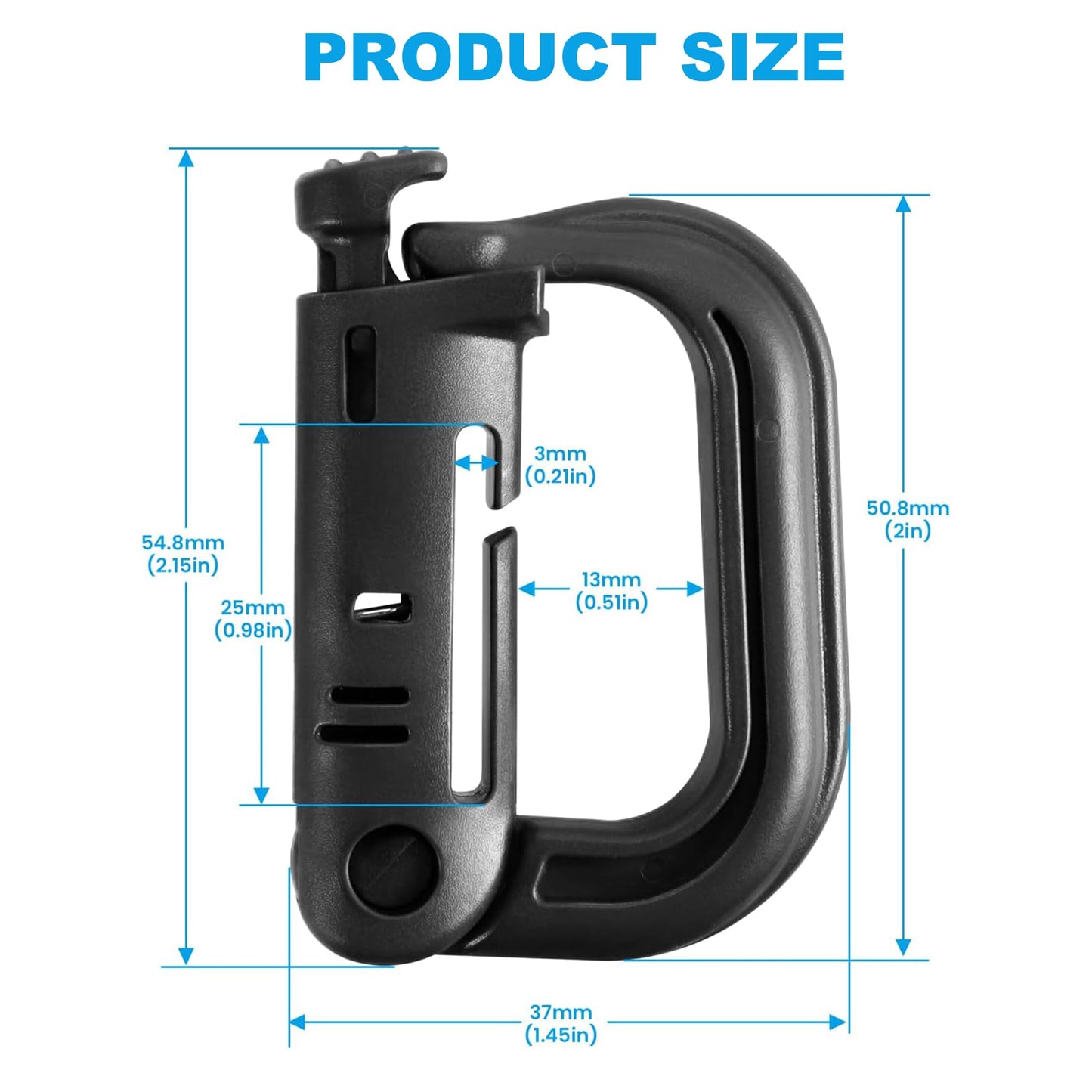 10 Pcs Multipurpose D-Ring Grimlock Locking Hanging Hook Tactical Link Snap Keychain for Molle Webbing
