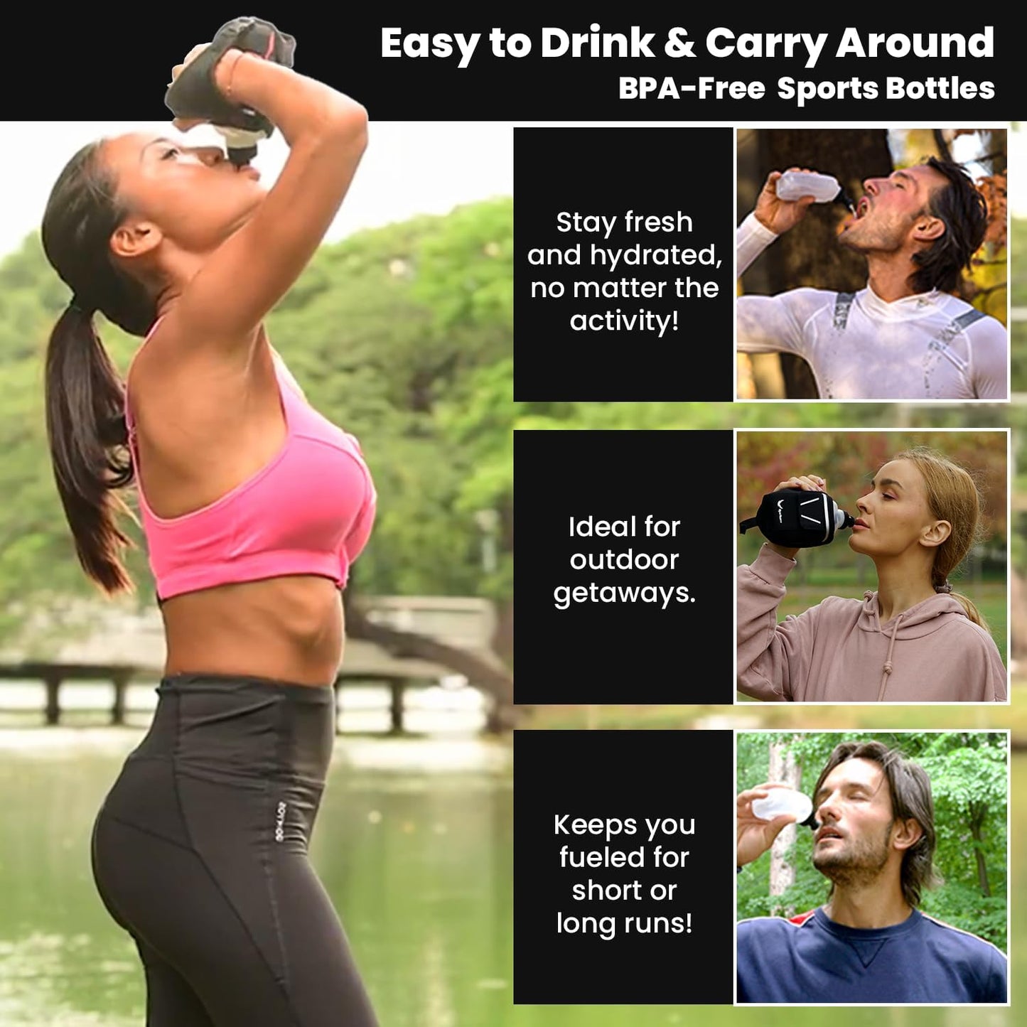 10 oz BPA-Free Water Bottles – 2-Pack Replacement Winner’s Hydration Belt, Push-Pull Caps, Spill-Proof Design, Fully Compatible with Most Hydration Belts for Running, Hiking & Cycling