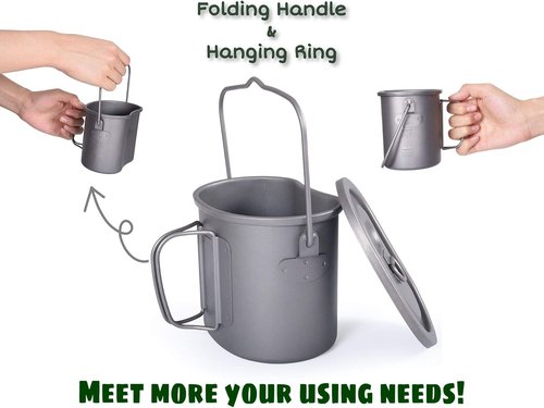 Boundless Voyage Titanium Pot with Wood Stove Set Ultralight Cup Mug with Lid for Outdoor Camping Picnic Hiking Backpacking 800ml/27 fl oz