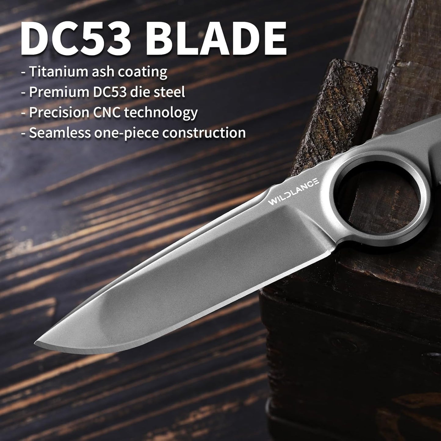 EDC Fixed Blade Knife with Sheath, Camping Knife Fixed Blade 3.3" DC53 Steel Outdoor Survival Blade Full Tang Hunting Knives for Men Women IB-01, Silver