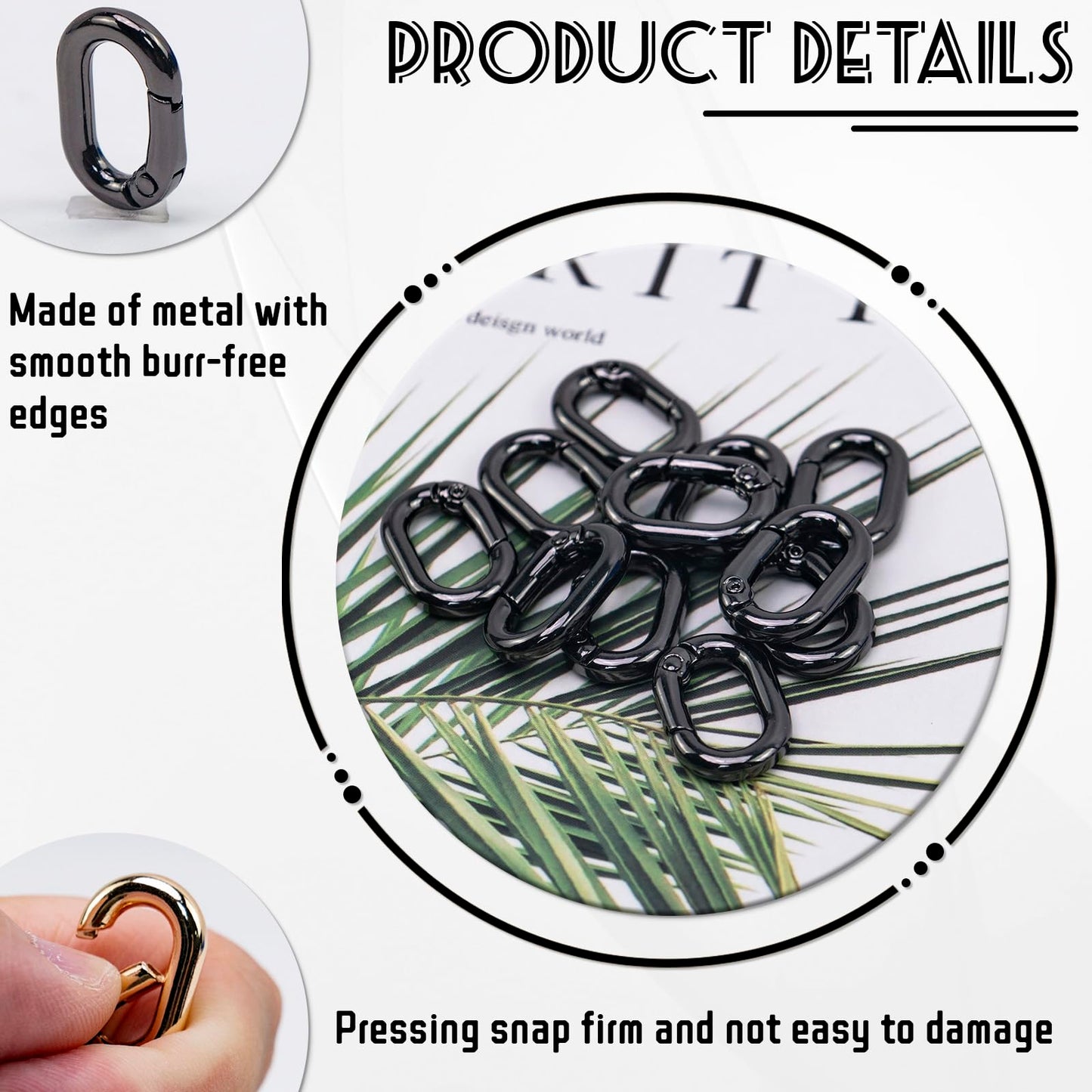 30pcs Black Oval Carabiner Metal Spring Loop Clip, Small Carabiner Metal Spring Key Ring for Bags, Keychain, Dog Tag Clips (Black)