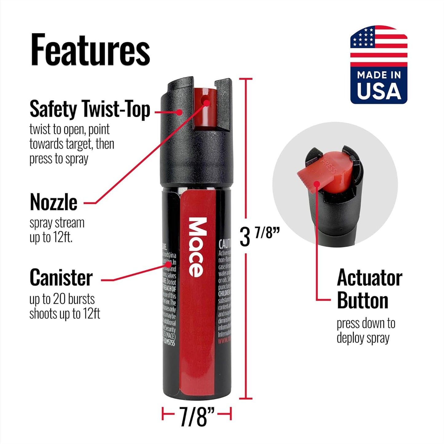 Mace Pepper Spray - Twist Lock & Hardcase Model, Max Strength 10% OC Formula, Long Lasting UV Dye, Self Defense Pepper Spray for Women & Men