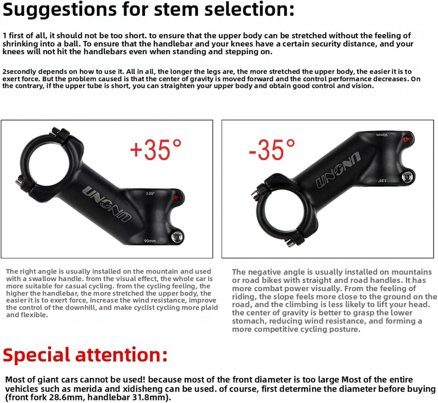 FOMTOR 25.4 stem 60mm 90mm 110mm 35 Degree Bike Handlebar Stem Riser MTB Stem for Mountain Bike Road Bike BMX MTB