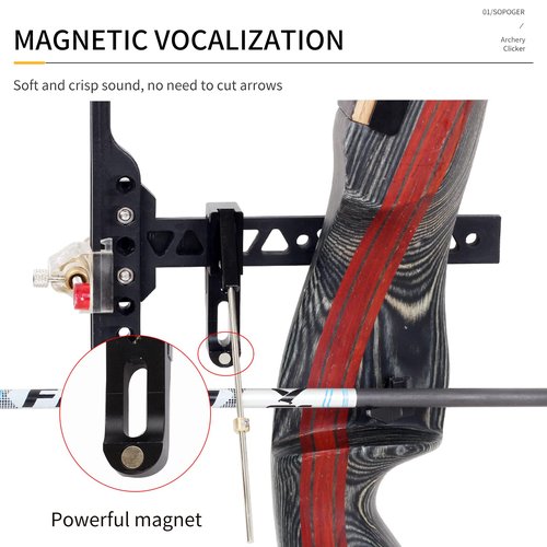 SOPOGER Archery Recurve Bow Clicker - Magnetic Sight Mounted Clicker Aluminum Arrow Clicker Signal Bow Accessories with Adjustable Slider for Hunting,Shooting,Competition (Black)