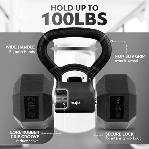 Yes4All Kettle grip, Kettlebells Dumbbell Grip Handle, Convert Dumbbells into Kettlebell, Portable Dumbbell Converter Weight Grip for Home Gym