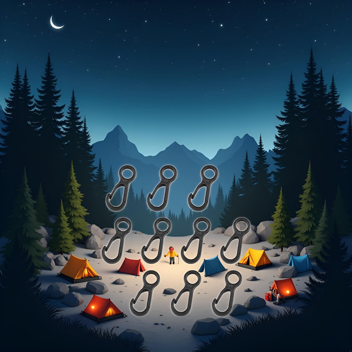 10Pcs Black Plastic Snap Clip Hook Camping Carabiner Buckle Outdoor Tent Accessories Multifunction Snap Hook Camping Equipment Tent Buckle Clips Tent Hooks for Lights Hanging to Canopy Heavy Duty
