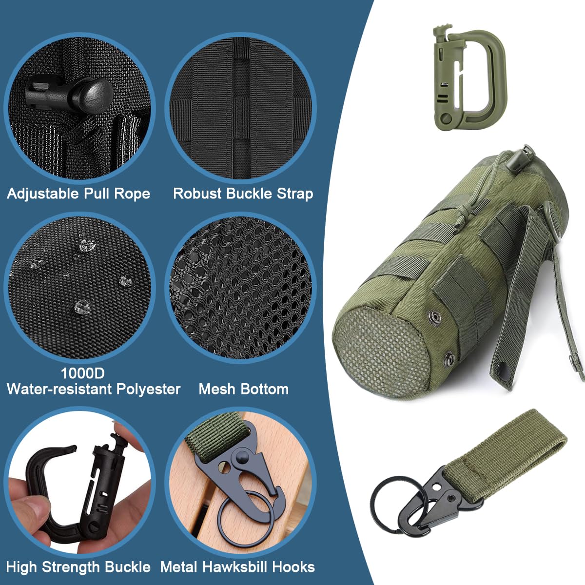 MUCHER 3 Pack Molle Pouches Tactical Pouches EDC Pouch Organizer Molle Bag Utility Pouch with 3 Carabiners and Key Rings for Outdoor Hiking Camping Training