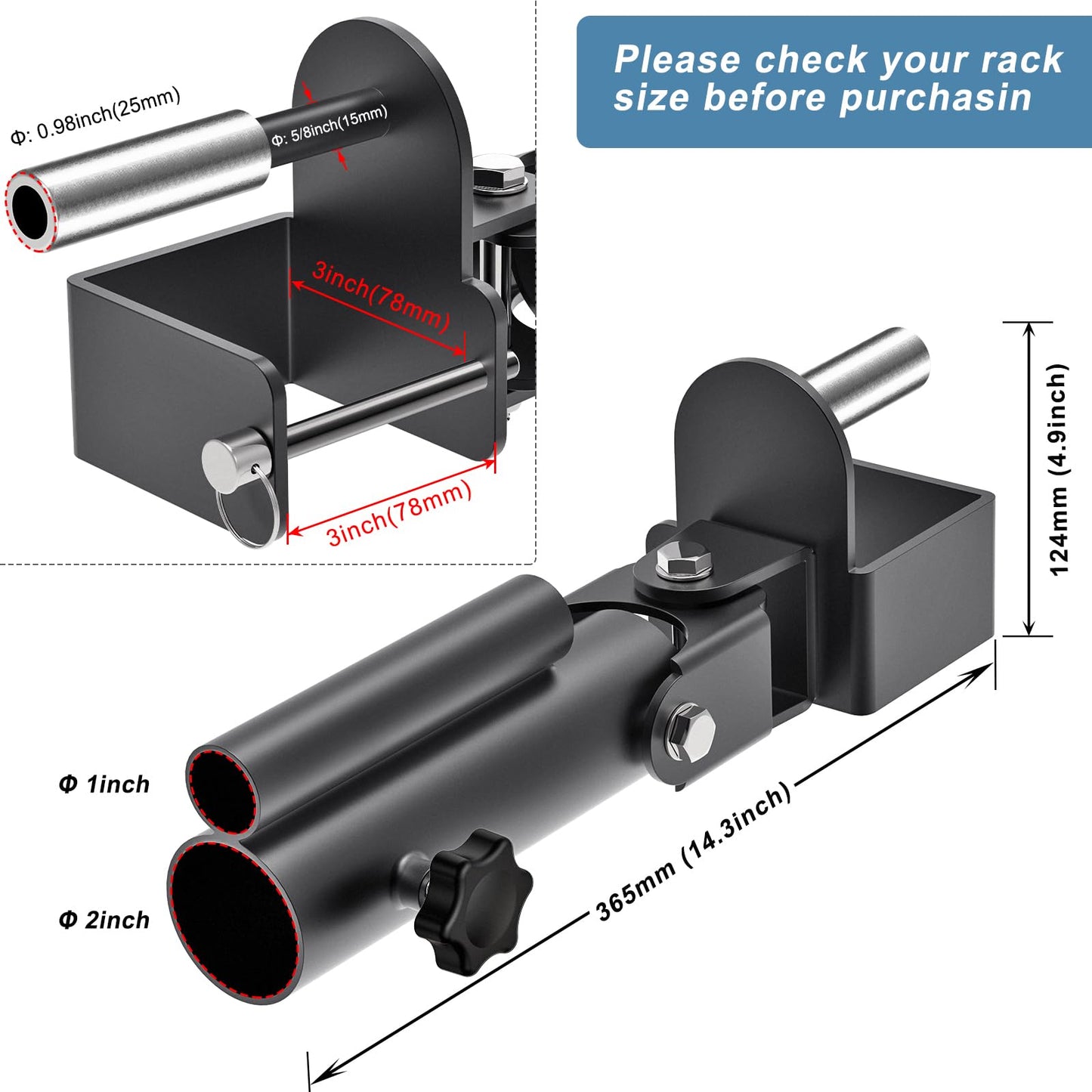 Kipika T Bar Row Landmine Attachment for 3" x 3" Power Rack - Heavy Duty T-Bar Row Platform with Swivel Suitable for 1" Standard Barbell Bar and 2" Olympic Bars - Ideal for Home Gym Workouts