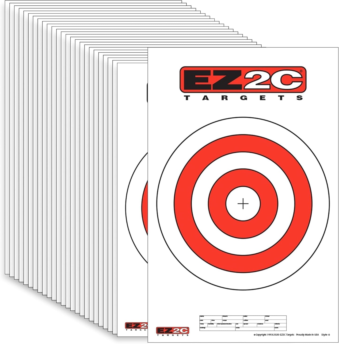 EZ2C Pistol Target, Bullseye Practice Targets for Shooting Range, Made in USA Compatible with All Pistols and Handguns, Tactical Paper Targets for Gun Range 11" x 17" Tear-Off Pad of 25