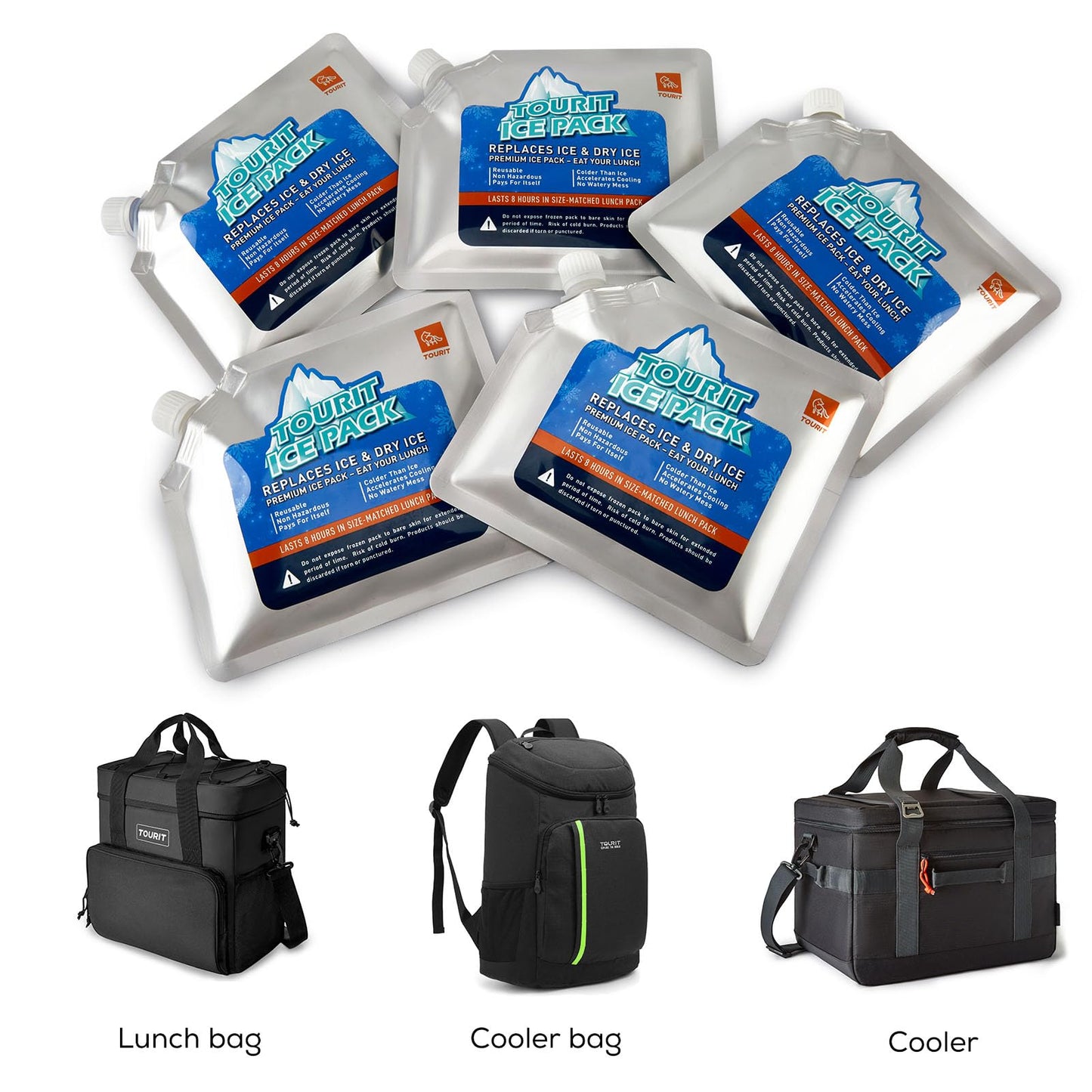 TOURIT Double Deck Insulated Lunch Bag Expandable with Reusable Ice Packs for Coolers Long Lasting