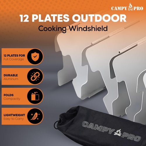 Portable Stove Windscreen β Lightweight 12-Plate Aluminum Windshield for Butane & Propane Camping Stoves, Backpacking Gear, Hiking & Picnic Camping Essentials with Drawstring Bag