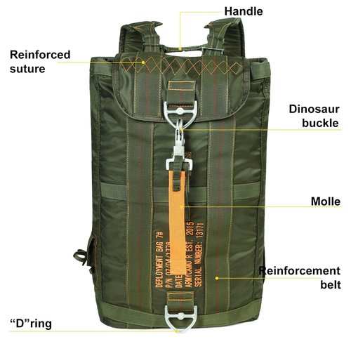Military Tactical Backpack Parachute Buckles Hook Nylon Rucksacks Flight Backpacks Day Pack for Outdoor,Hiking,Camping (Green)