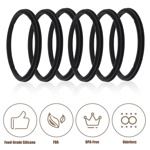 6pcs Water Bottle Lid Gasket, Silicone Water Bottle Seal Ring Replacement Glass Cup Gasket for 24oz 36oz Water Bottle Replacement Compatible with Stanley Quick FLIP GO (Black)
