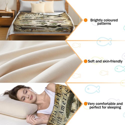 Wshxjzyay North America Fishing Blankets for Men, Sports Fish of North America Blanket, Fish Blanket, Fishing Enthusiast, Unique Outdoor Lover Present (70 * 90in)