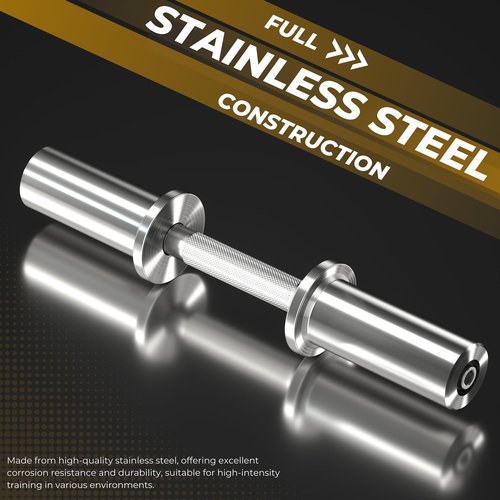 16 inch Olympic Dumbbell Handles, 150LBS Weight Capacity Steel Dumbbell Handles with 2 Pairs of Spring Collars, Rotating Sleeves, Compatible with 2” Plates
