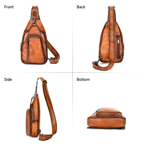 Womens Vintage Leather Sling Bag Crossbody Bag for Women with Metal Buckle, Adjustable Leather Shoulder Strap