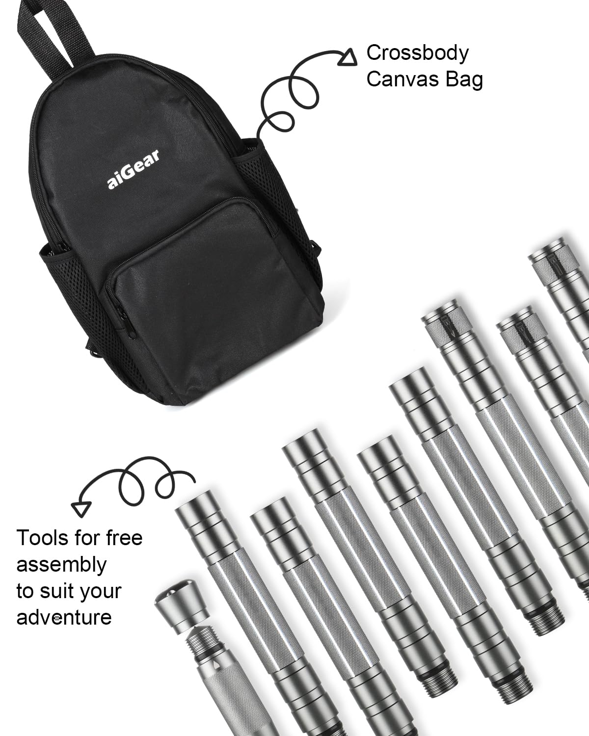 aiGear Tactical Walking Stick - Upgraded Survival Hiking Stick with Outdoor Multi-Tool Gear Trekking Poles for Outdoor Adventures, Trekking, Survival Hiking Tactical Tool