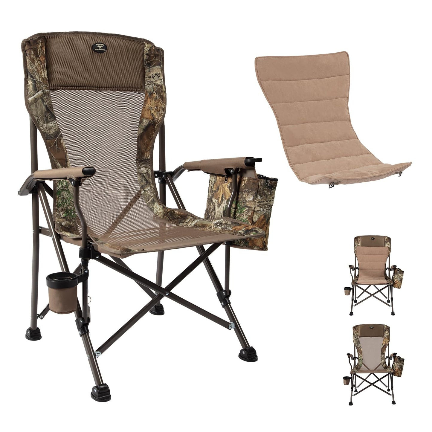 Jungleland Camping Chairs for Adults, 350lbs Support Lawn Chairs, Heavy Duty Portable Chair with Cup Holder & Cooler Bag, for Travel, RV Trip, Fishing, Hunting (Mesh Back&Cushion)