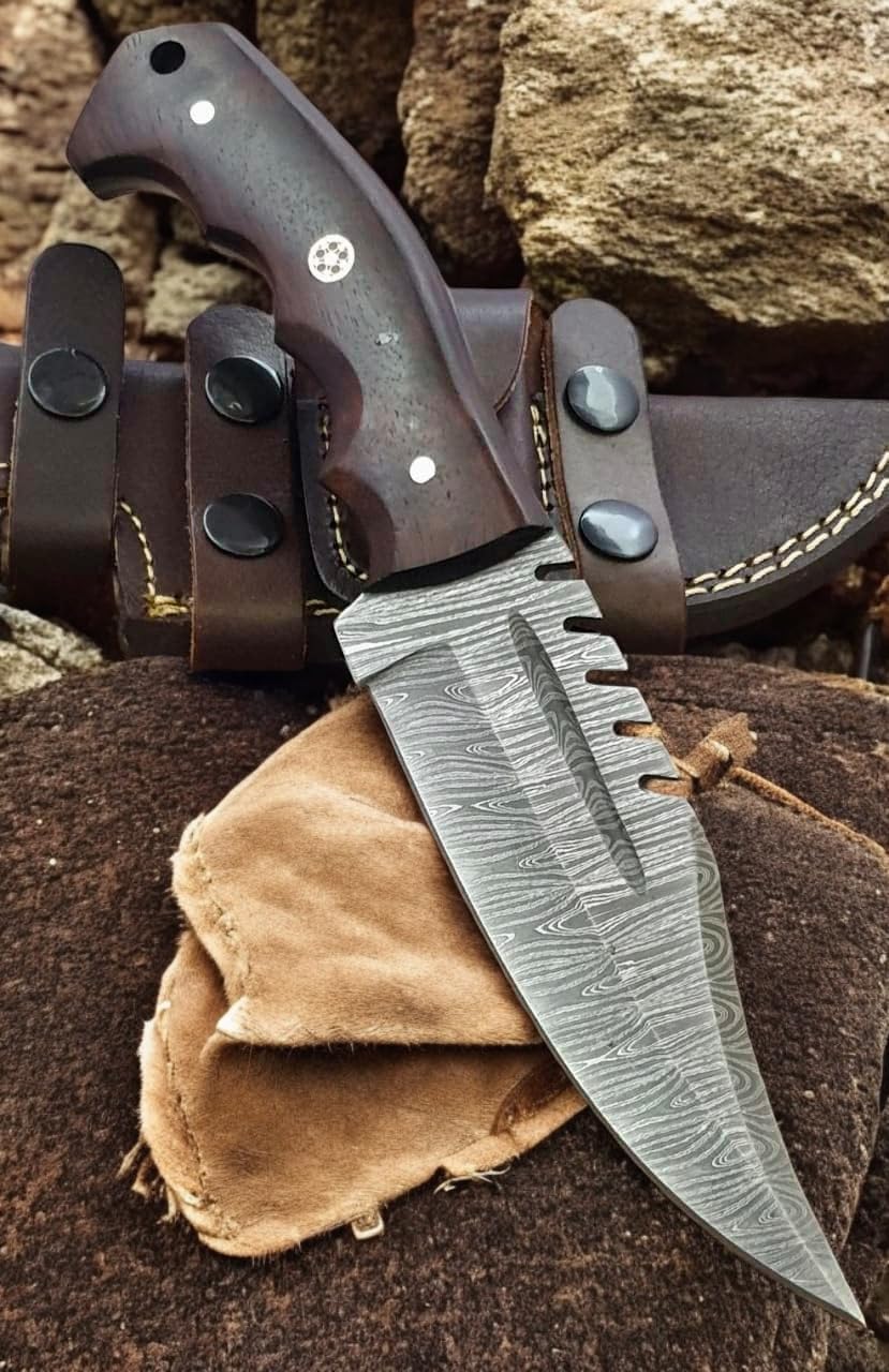 Poshland TR-1168 Custom Handmade Damascus Steel 10 Inches Tracker Knife - Perfect Grip Black Micarta Handle