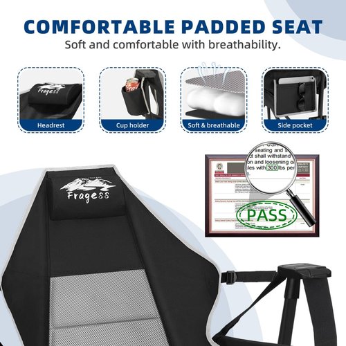 Fragess Portable Hammock Camping Chair with Adjustable Back, Folding Hammock Chair Supports 330lbs, Camping Swing Chair for Adults, Camping Hammock Chair for Lawn, Concerts, Backyard, Stargazer-Black